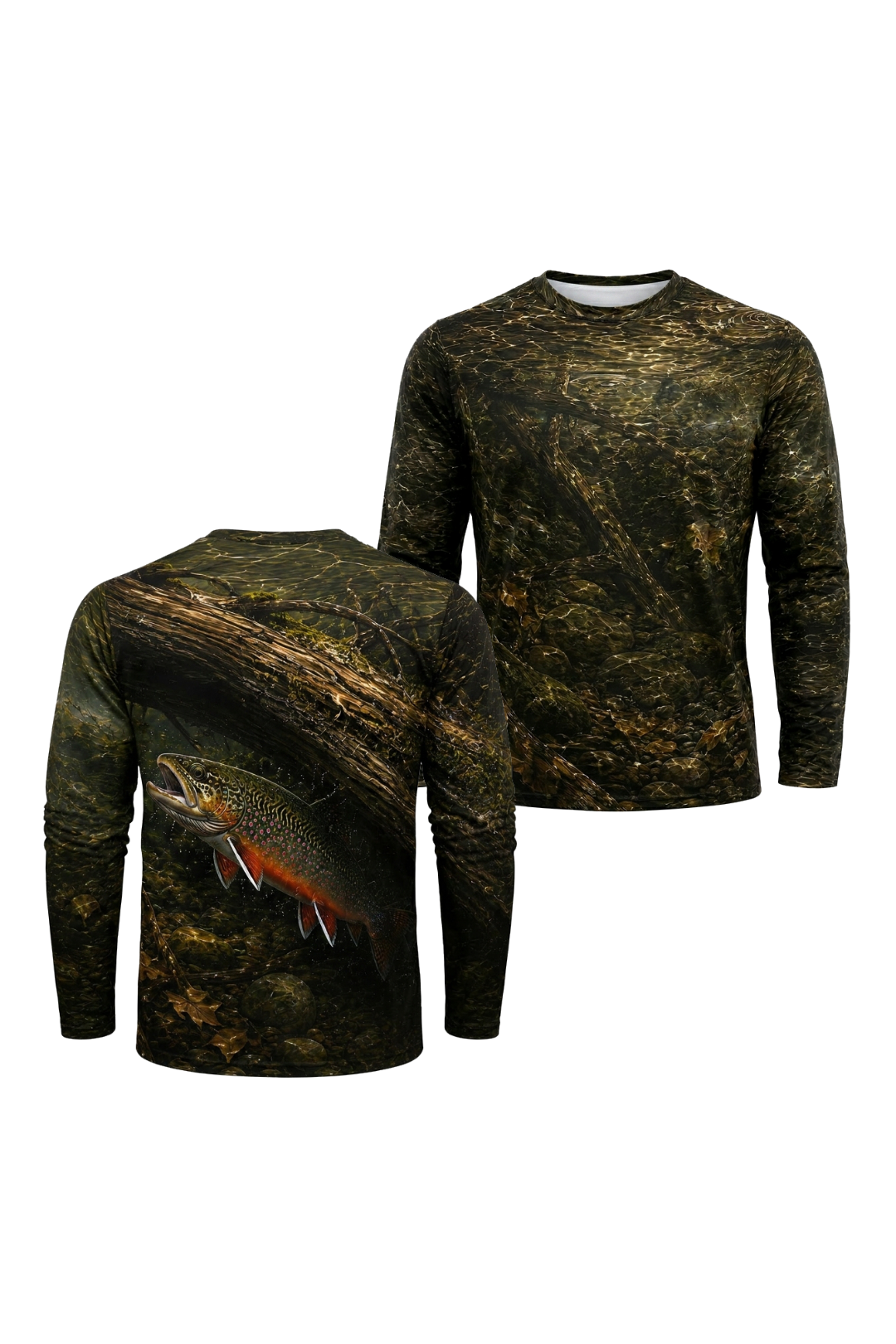 Performance Fishing Long Sleeve - Sunken Log Brook - TBT172 two shirts front artwork