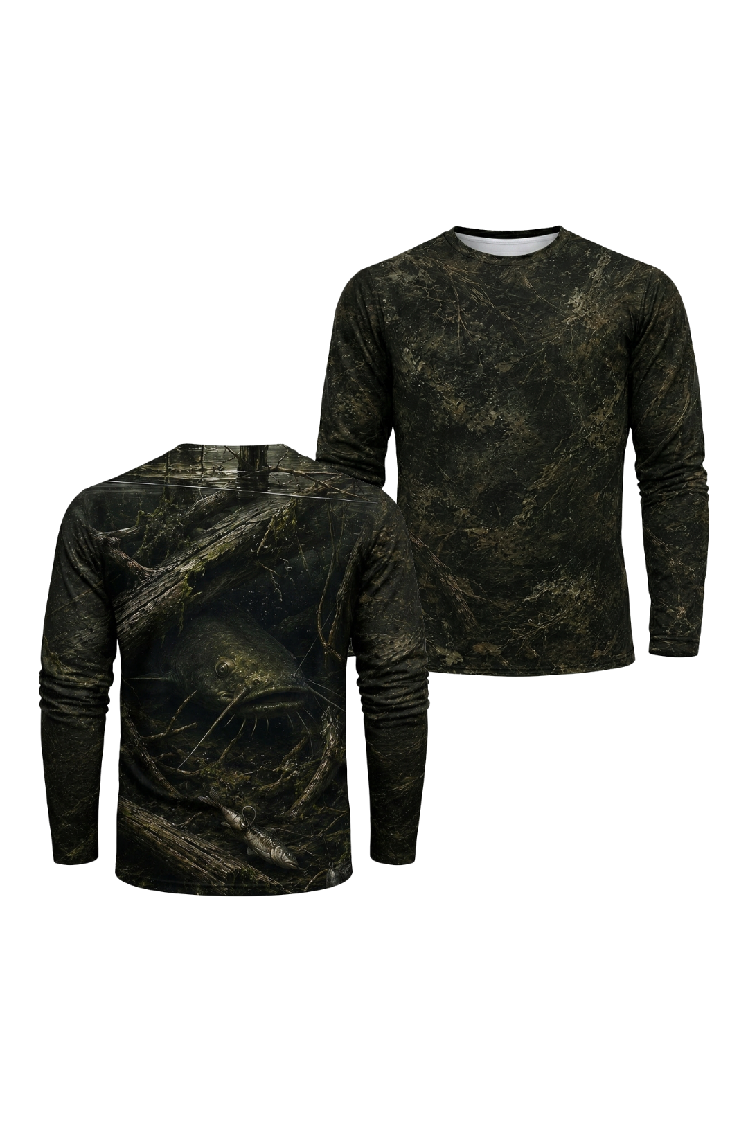 Performance Fishing Long Sleeve - Sunken Timber Catfish - RFC10 two shirts front artwork
