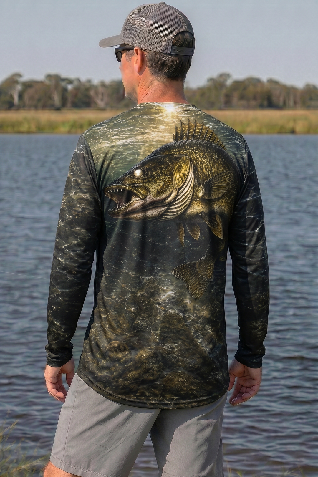 Performance Fishing Long Sleeve - Sunlit Bottom Walleye - TBT188 lifestyle artwork side