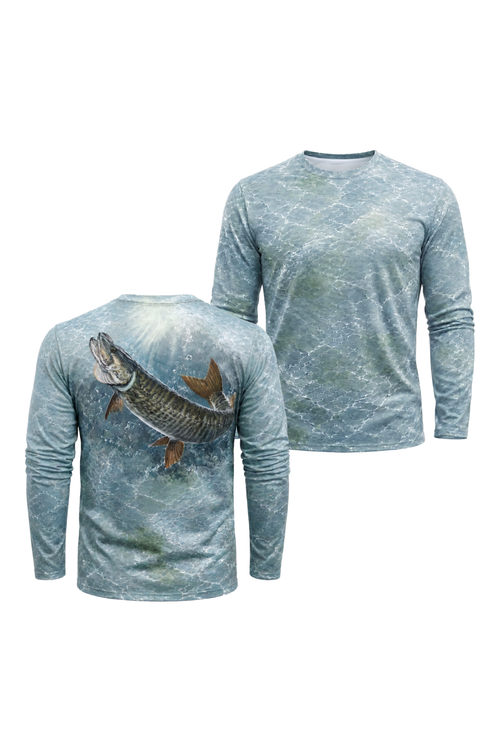 Performance Fishing Long Sleeve - Sunlit Scale Muskie - TBT200 two shirts front artwork