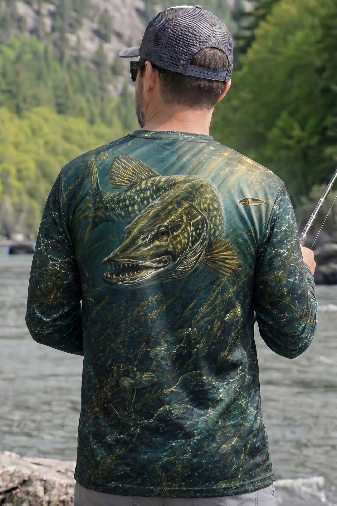 Performance Fishing Long Sleeve - Sunlit Shallows Pike - TBT193 lifestyle artwork side