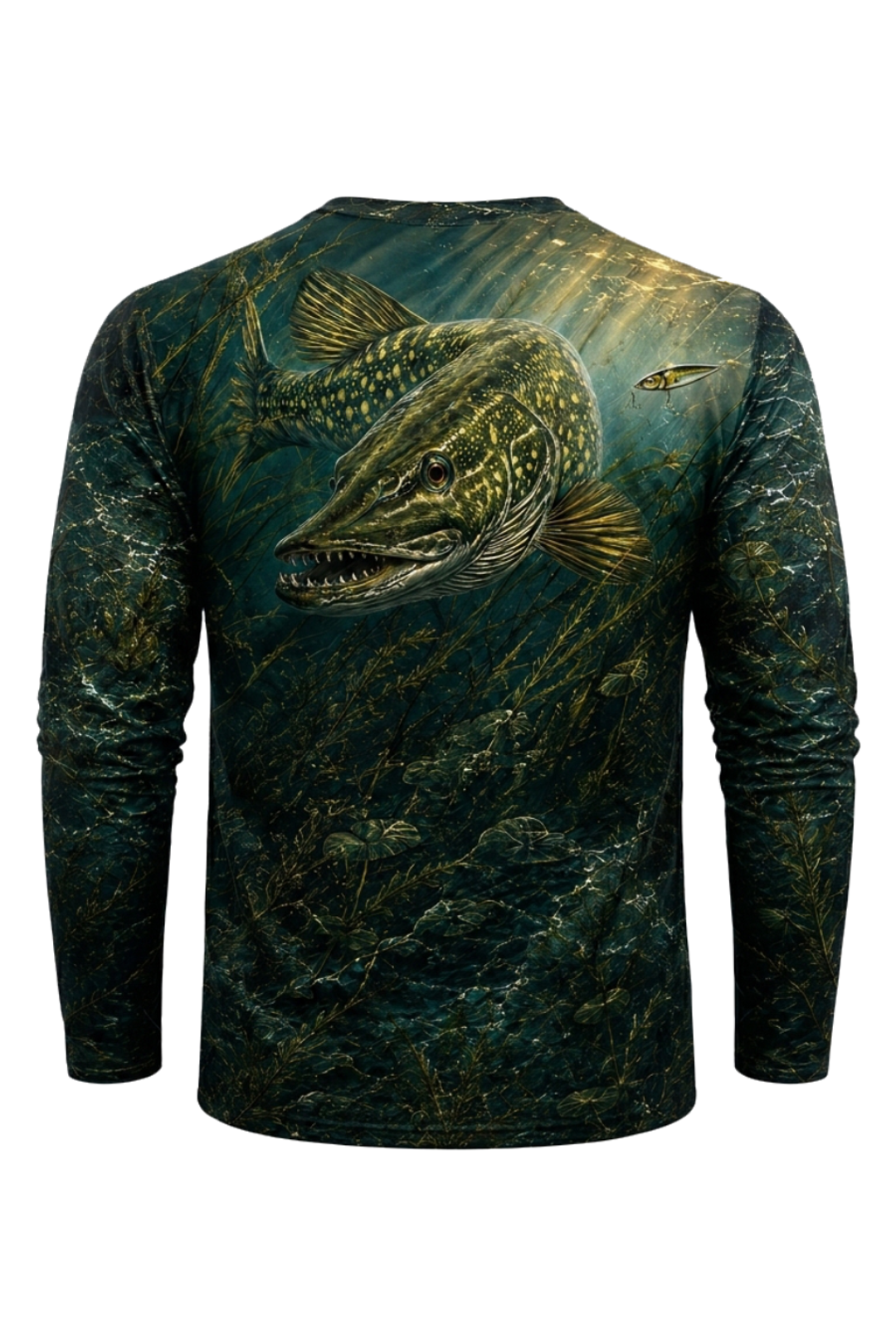 Performance Fishing Long Sleeve - Sunlit Shallows Pike - TBT193 mockup artwork side