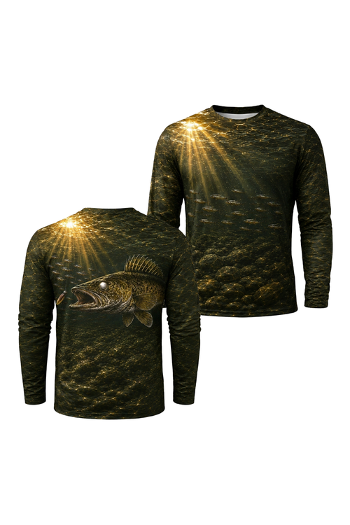 Performance Fishing Long Sleeve - Sunray Bottom Walleye - TBT186 two shirts front artwork
