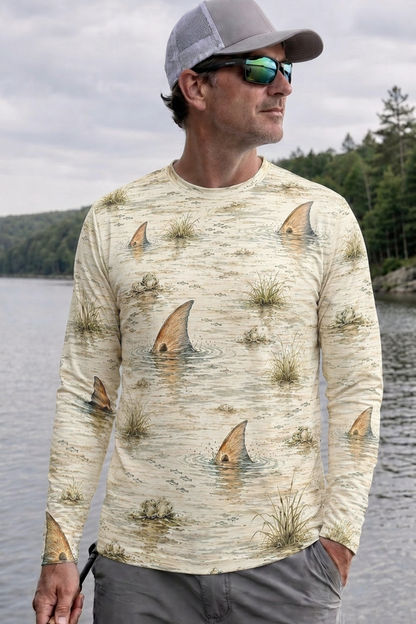 Performance Fishing Long Sleeve - Sunset Flats Redfish Pattern - RP04 lifestyle artwork side
