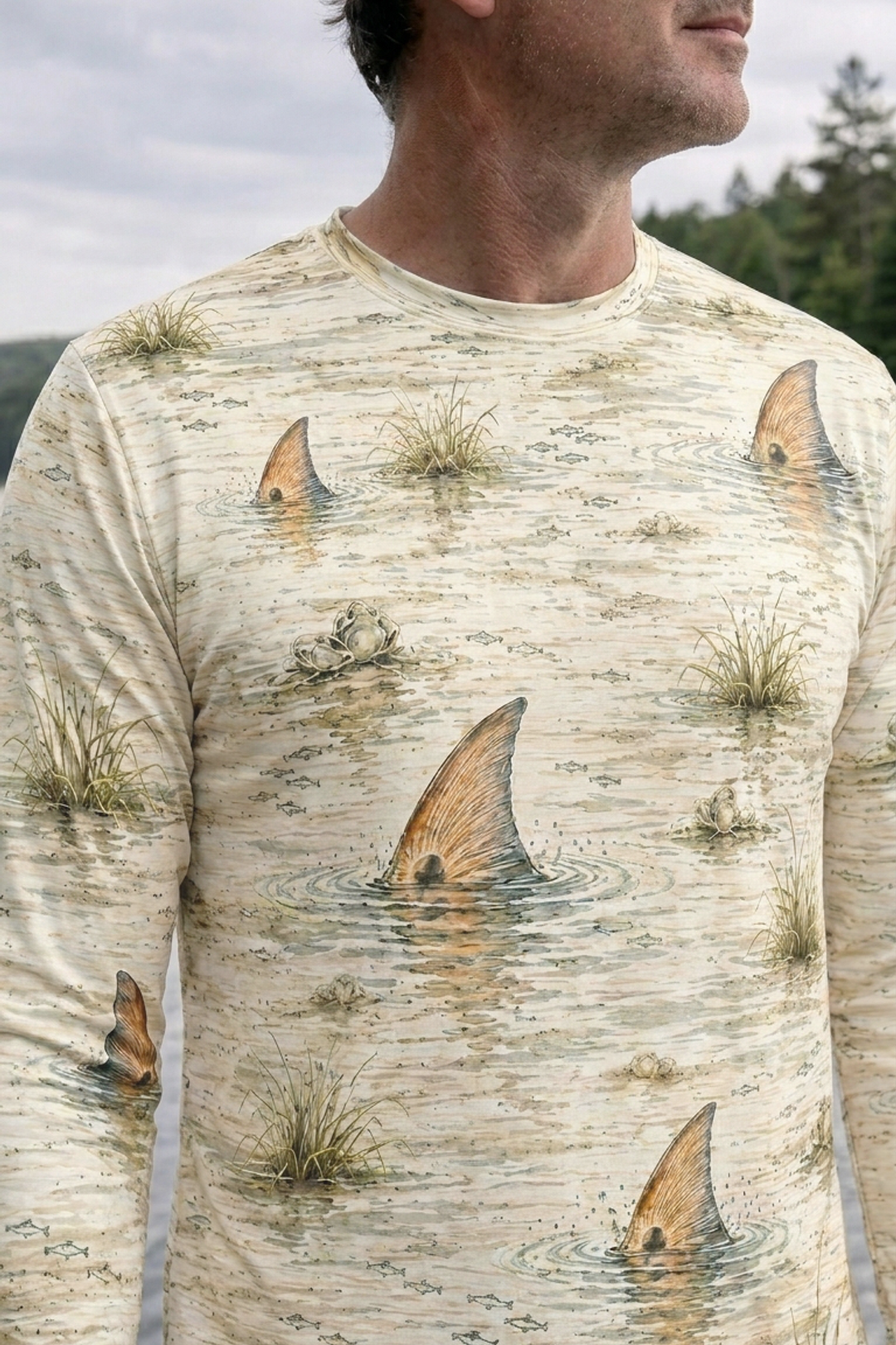 Performance Fishing Long Sleeve - Sunset Flats Redfish Pattern - RP04 lifestyle artwork zoom