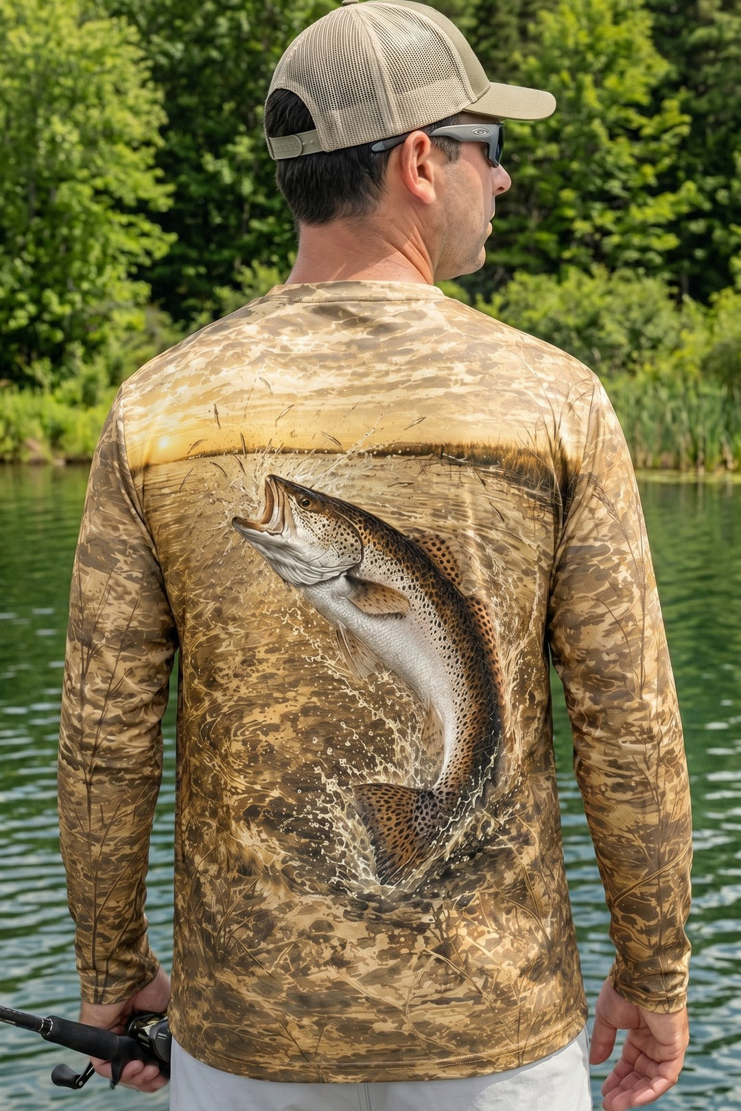 Performance Fishing Long Sleeve - Sunset Marsh Speckled Trout - RT05 lifestyle artwork side