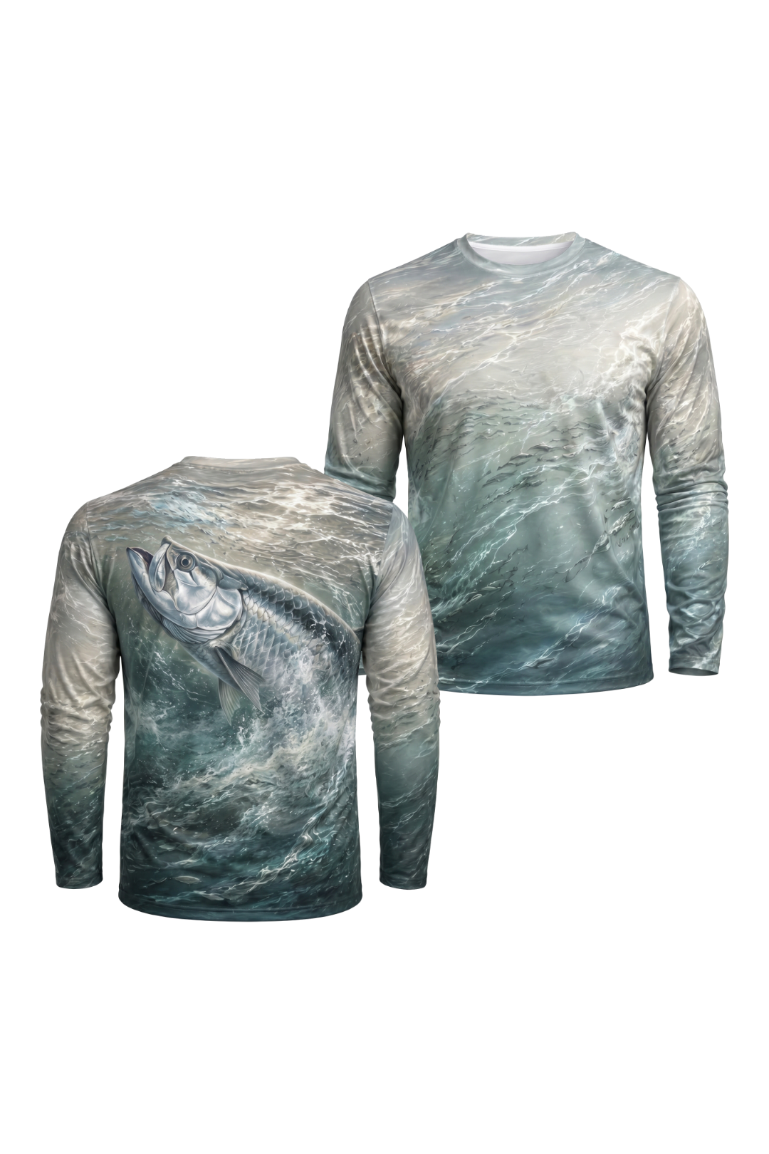Performance Fishing Long Sleeve - Tarpon Silver Surge - AOF58 two shirts front artwork