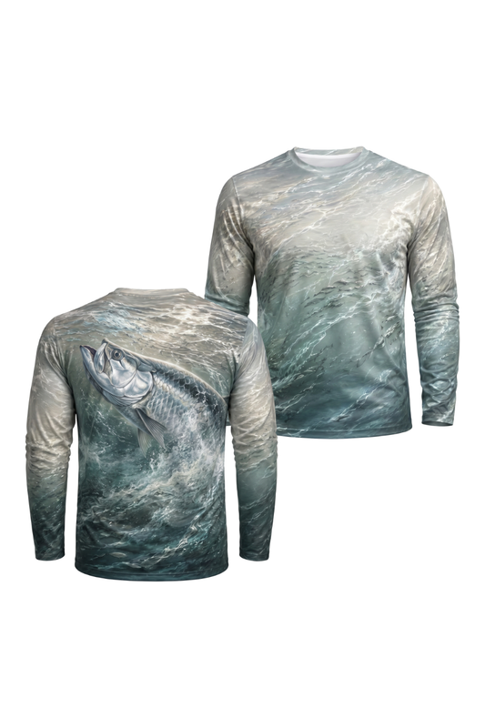 Performance Fishing Long Sleeve - Tarpon Silver Surge - AOF58 two shirts front artwork