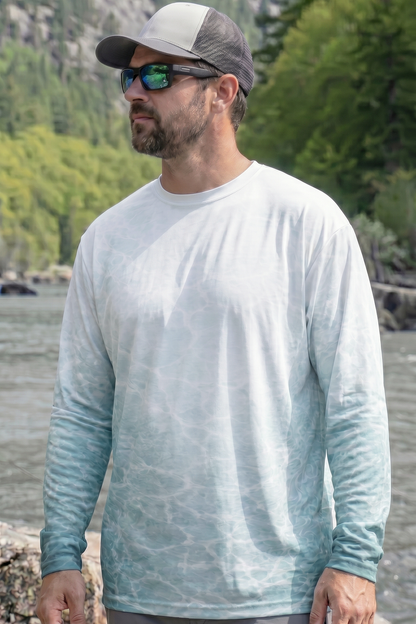 Performance Fishing Long Sleeve - Teal Muskie Surge - AOF108 lifestyle opposite side