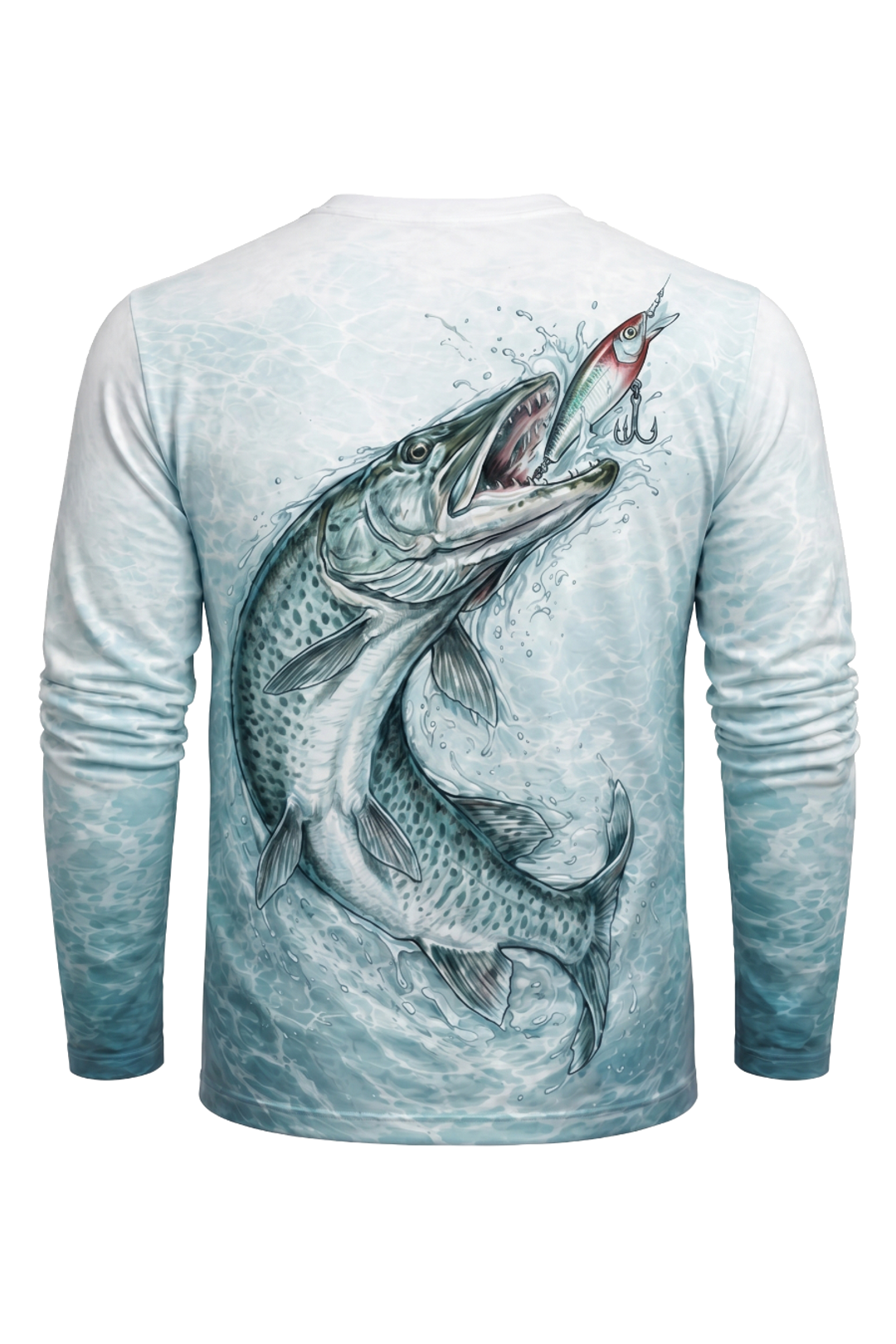 Performance Fishing Long Sleeve - Teal Muskie Surge - AOF108 mockup artwork side