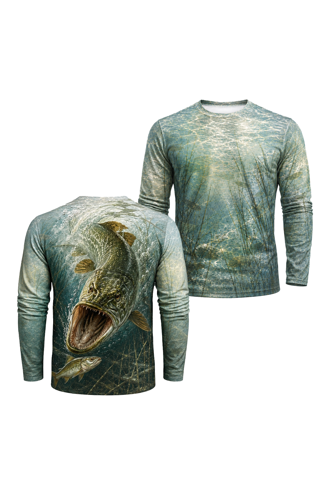 Performance Fishing Long Sleeve - Topwater One Bite Pike - RNP06 two shirts front artwork