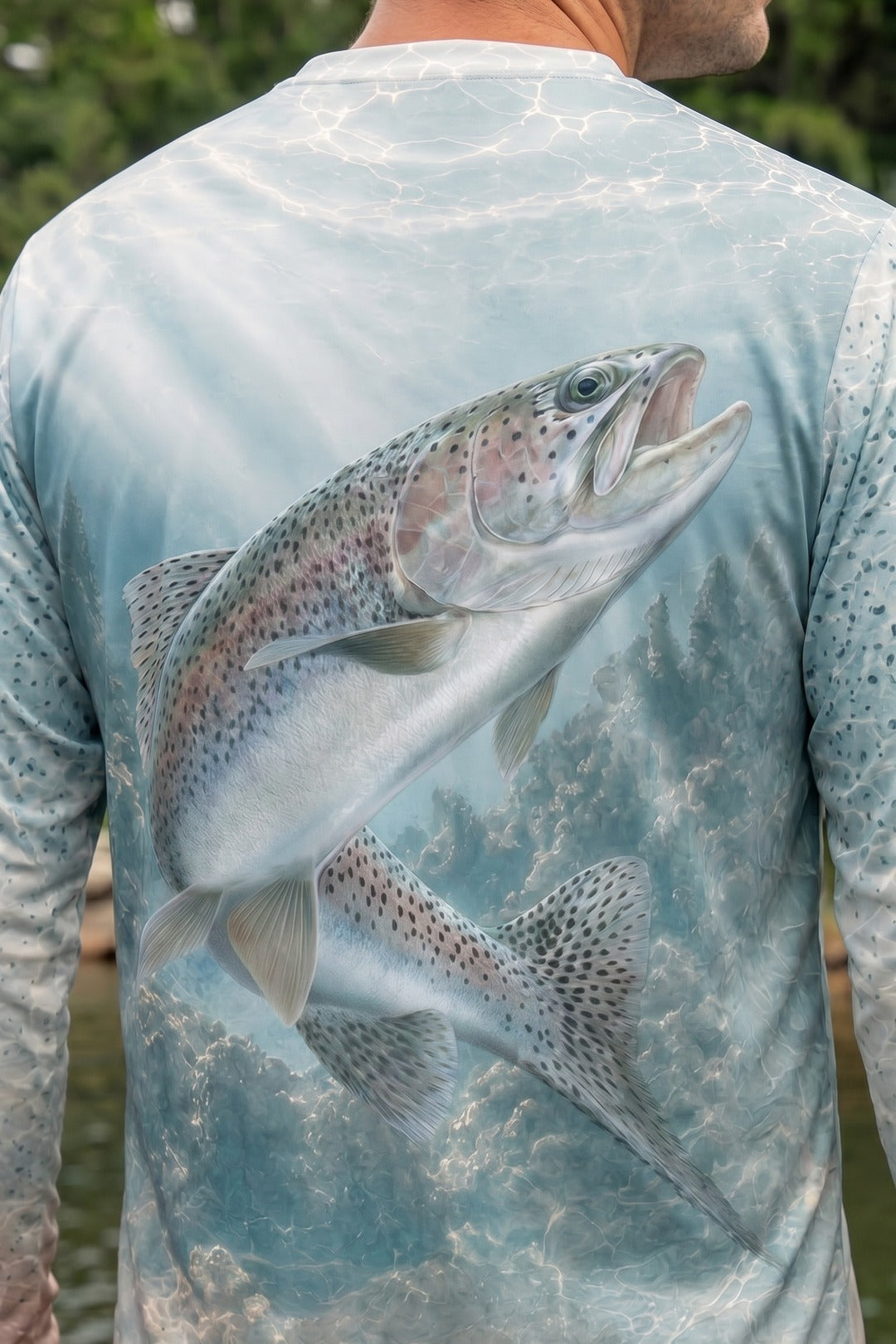 Performance Fishing Long Sleeve - Trout Alpine Glow - AOF53 mockup artwork side