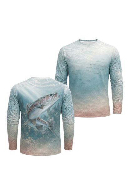Performance Fishing Long Sleeve - Trout Alpine Glow - AOF53 two shirts front artwork
