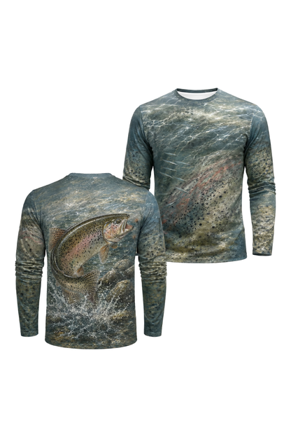 Performance Fishing Long Sleeve - Trout Freestone Drift - AOF51 two shirts front artwork