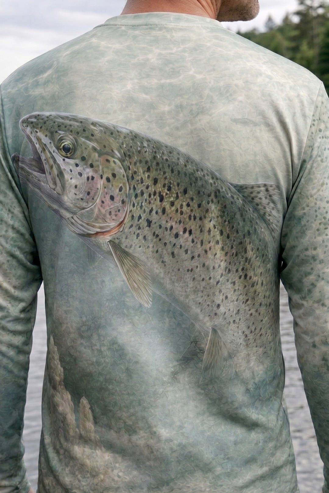 Performance Fishing Long Sleeve - Trout Mistwater Glide - AOF50 lifestyle artwork zoom
