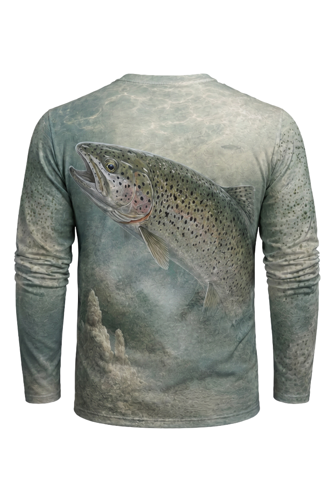 Performance Fishing Long Sleeve - Trout Mistwater Glide - AOF50 mockup artwork side