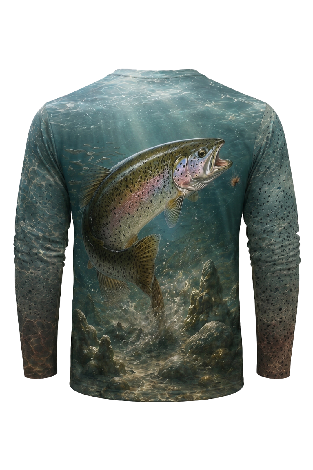 Performance Fishing Long Sleeve - Trout River Rise - AOF52 mockup artwork side