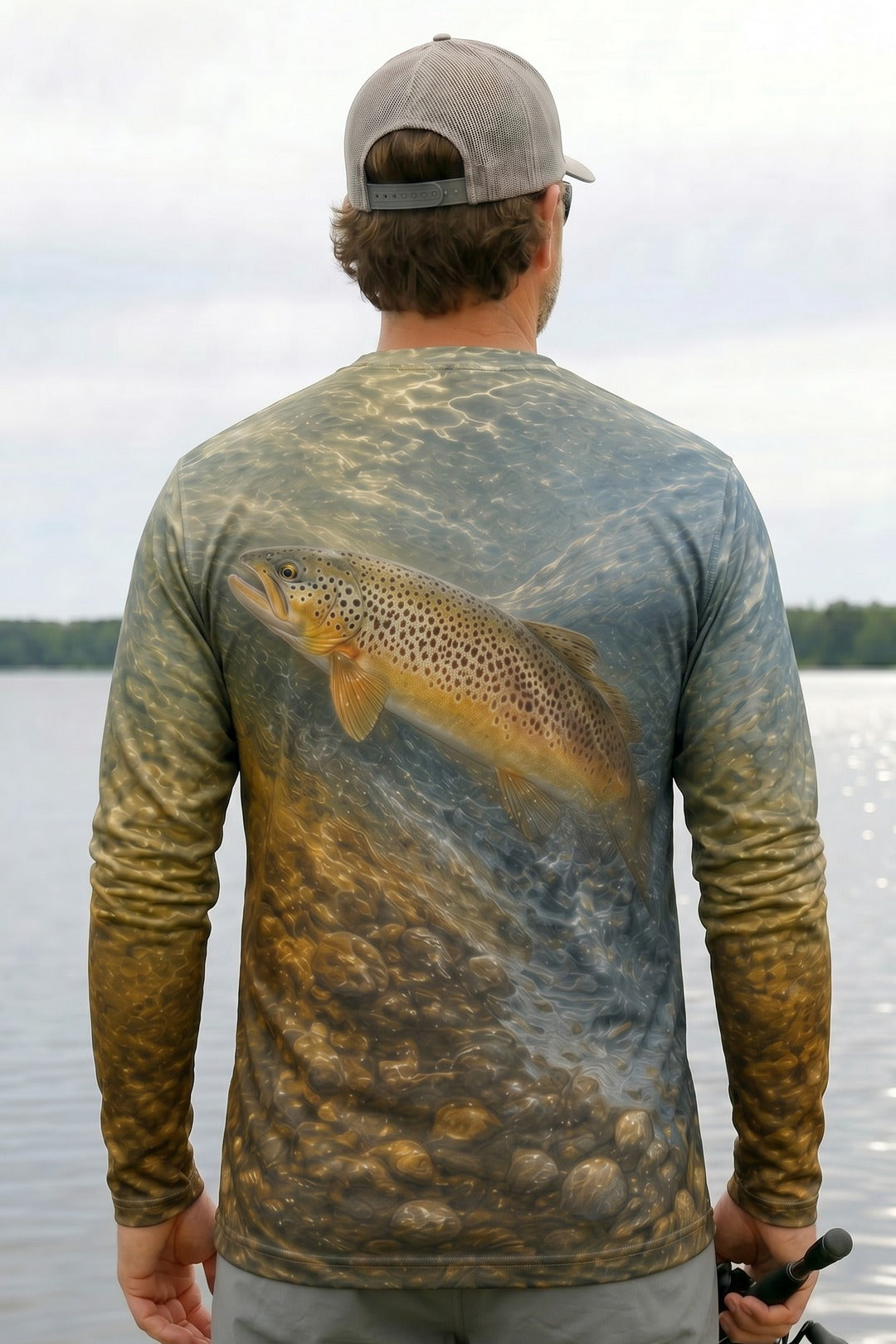 Performance Fishing Long Sleeve - Twin Current Brown - AOF69 lifestyle artwork side