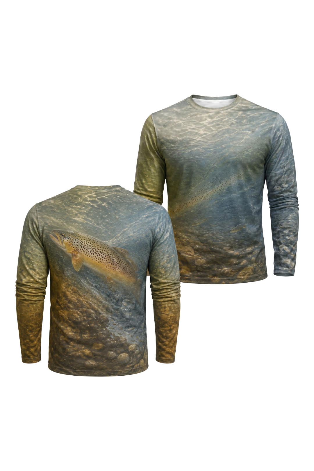 Performance Fishing Long Sleeve - Twin Current Brown - AOF69 two shirts front artwork