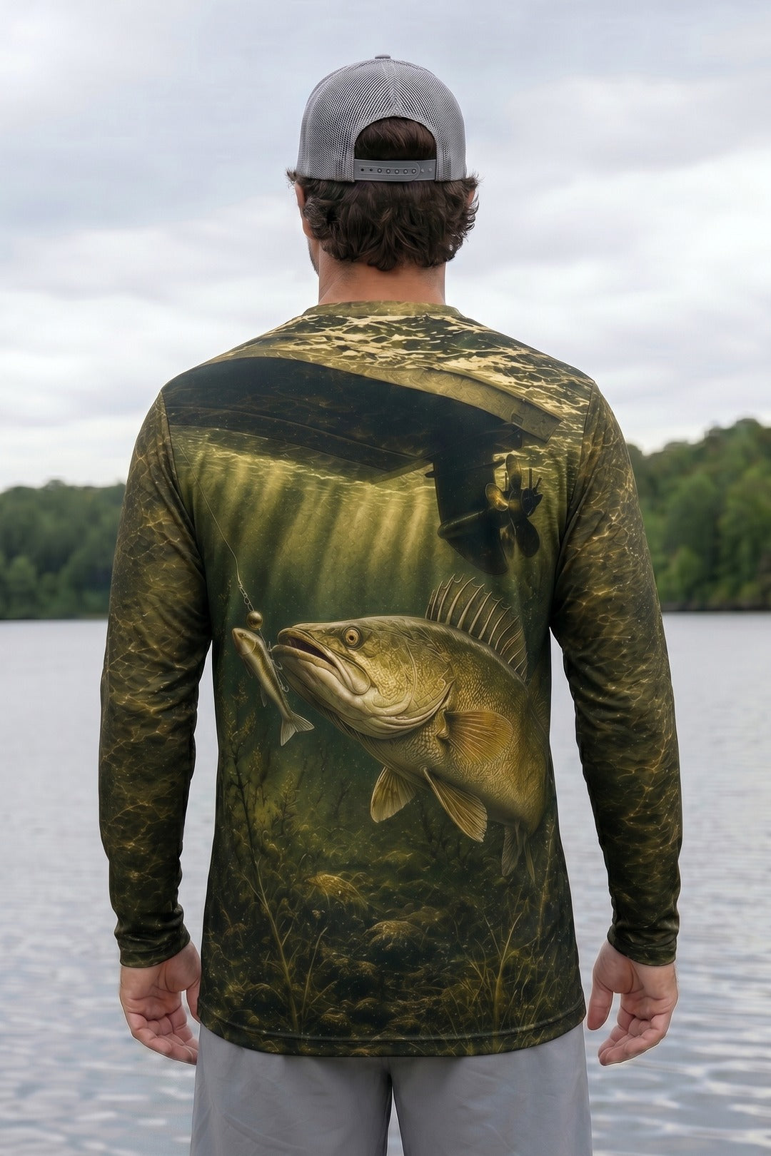 Performance Fishing Long Sleeve - Under the Boat Walleye Strike - RW16 lifestyle artwork side