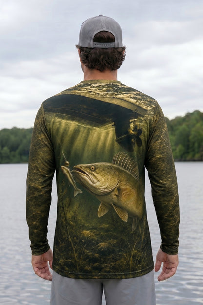 Performance Fishing Long Sleeve - Under the Boat Walleye Strike - RW16 lifestyle artwork side