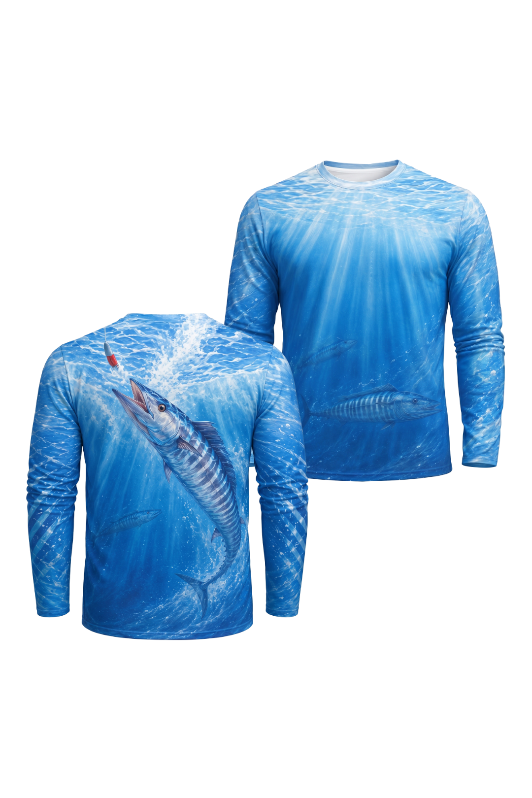 Performance Fishing Long Sleeve - Wahoo Strike Column - AOF115 two shirts front artwork