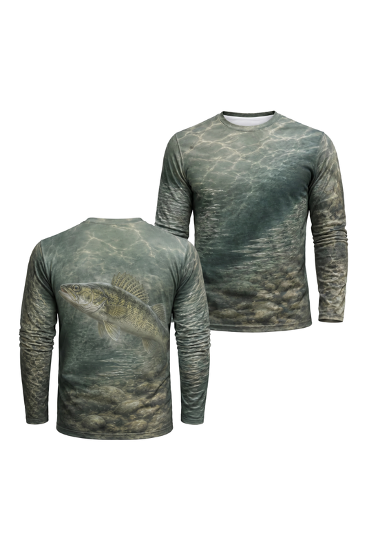 Performance Fishing Long Sleeve - Walleye NI - AOF62 two shirts front artwork