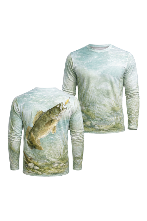 Performance Fishing Long Sleeve - Walleye Stillwater - AOF99 two shirts front artwork