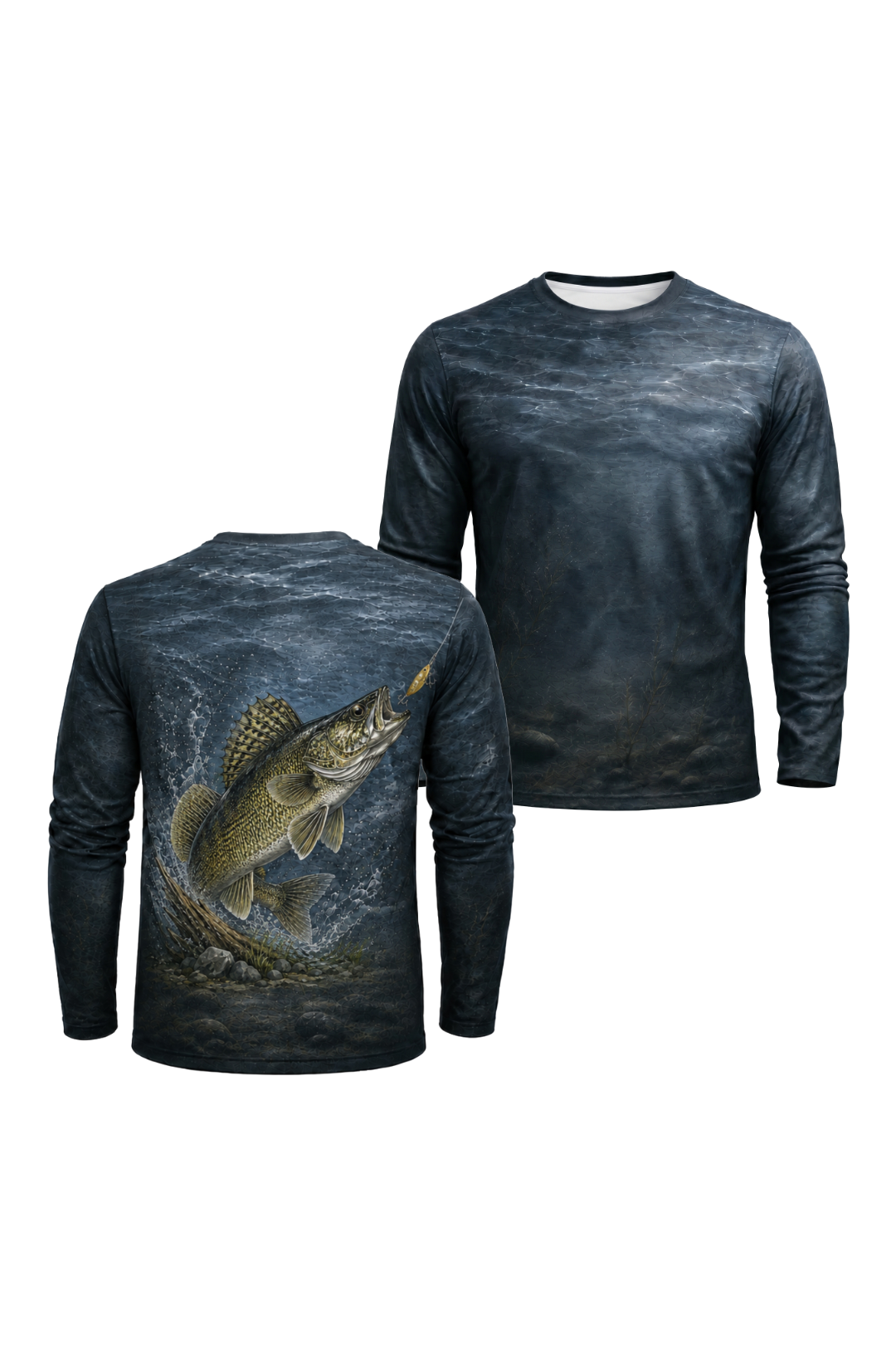 Performance Fishing Long Sleeve - Walleye Strike - AOF59 two shirts front artwork