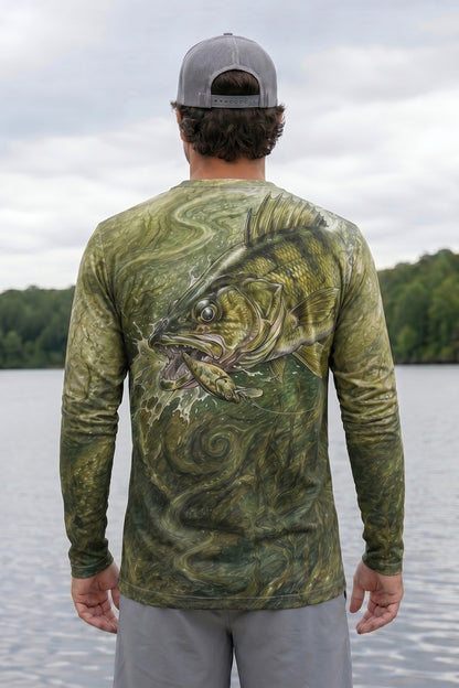 Performance Fishing Long Sleeve - Walleye Strike Current - AOF101 lifestyle artwork side