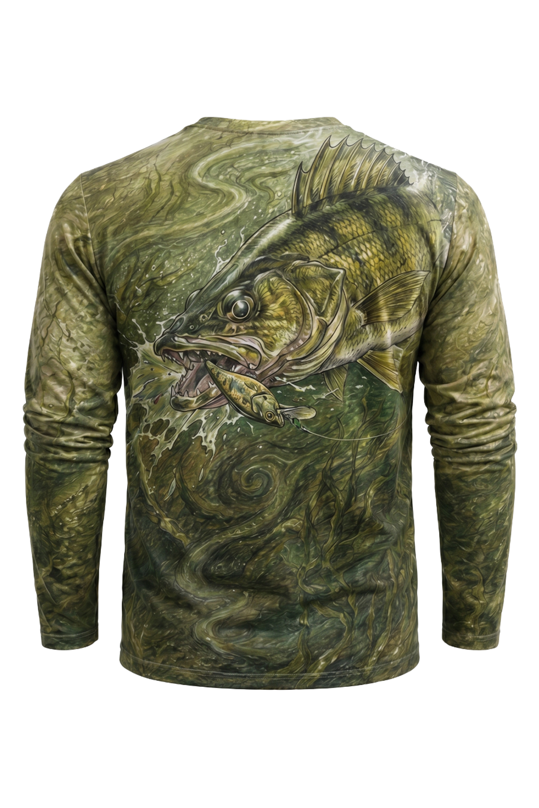 Performance Fishing Long Sleeve - Walleye Strike Current - AOF101 mockup artwork side