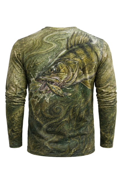 Performance Fishing Long Sleeve - Walleye Strike Current - AOF101 mockup artwork side