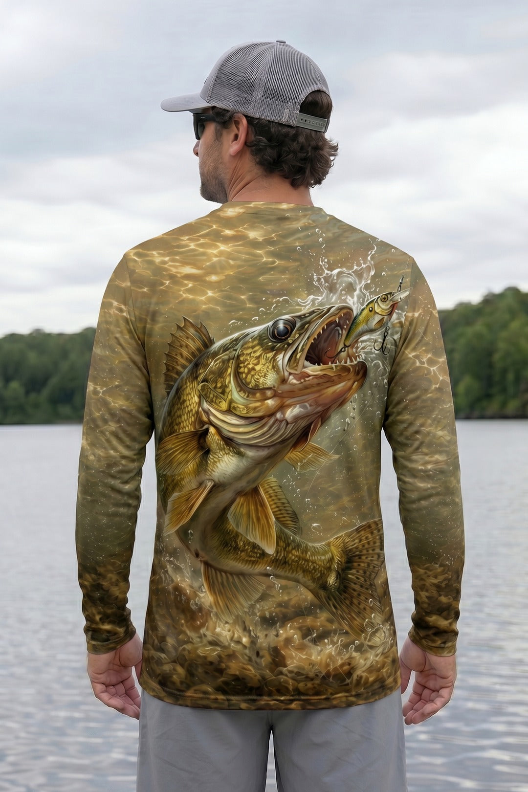 Performance Fishing Long Sleeve - Walleye Strike Realism - AOF98 lifestyle artwork side