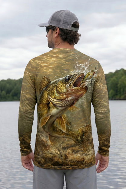 Performance Fishing Long Sleeve - Walleye Strike Realism - AOF98 lifestyle artwork side