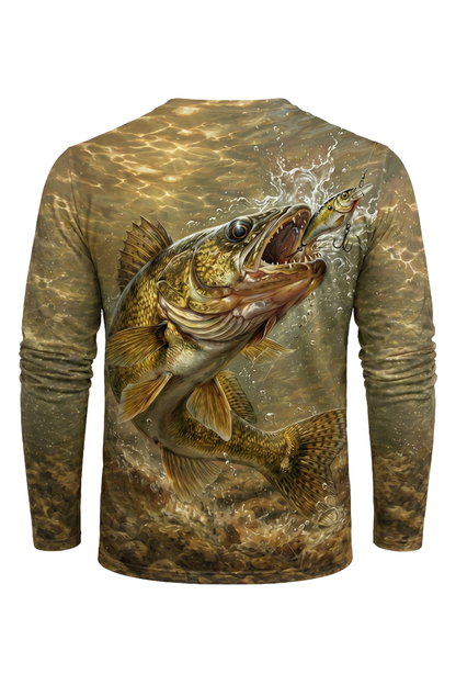 Performance Fishing Long Sleeve - Walleye Strike Realism - AOF98 mockup artwork side