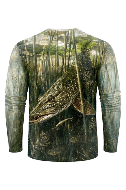 Performance Fishing Long Sleeve - Weedline Follow Pike - RNP05 mockup artwork side