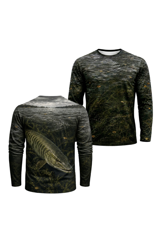 Performance Fishing Long Sleeve - Weedline Phantom Musky - RM02 two shirts front artwork