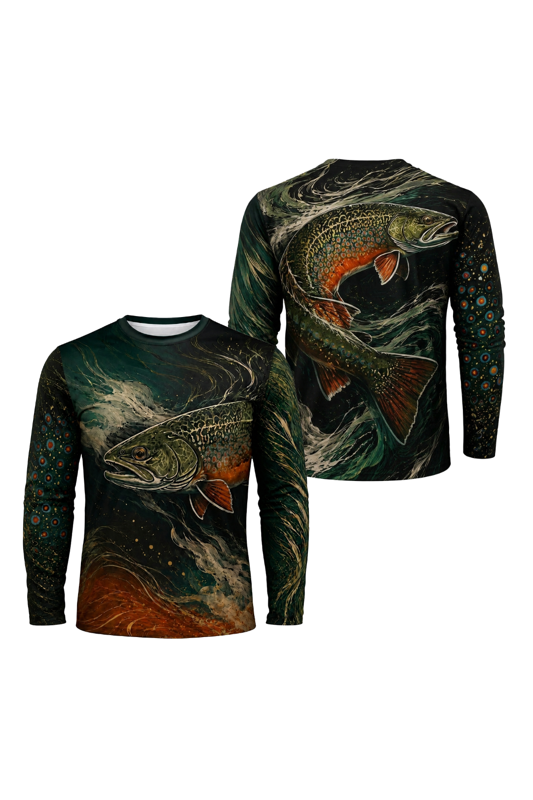 Performance Fishing Long Sleeve - Whirlpool Brook Trout - TBT179 two shirts front artwork
