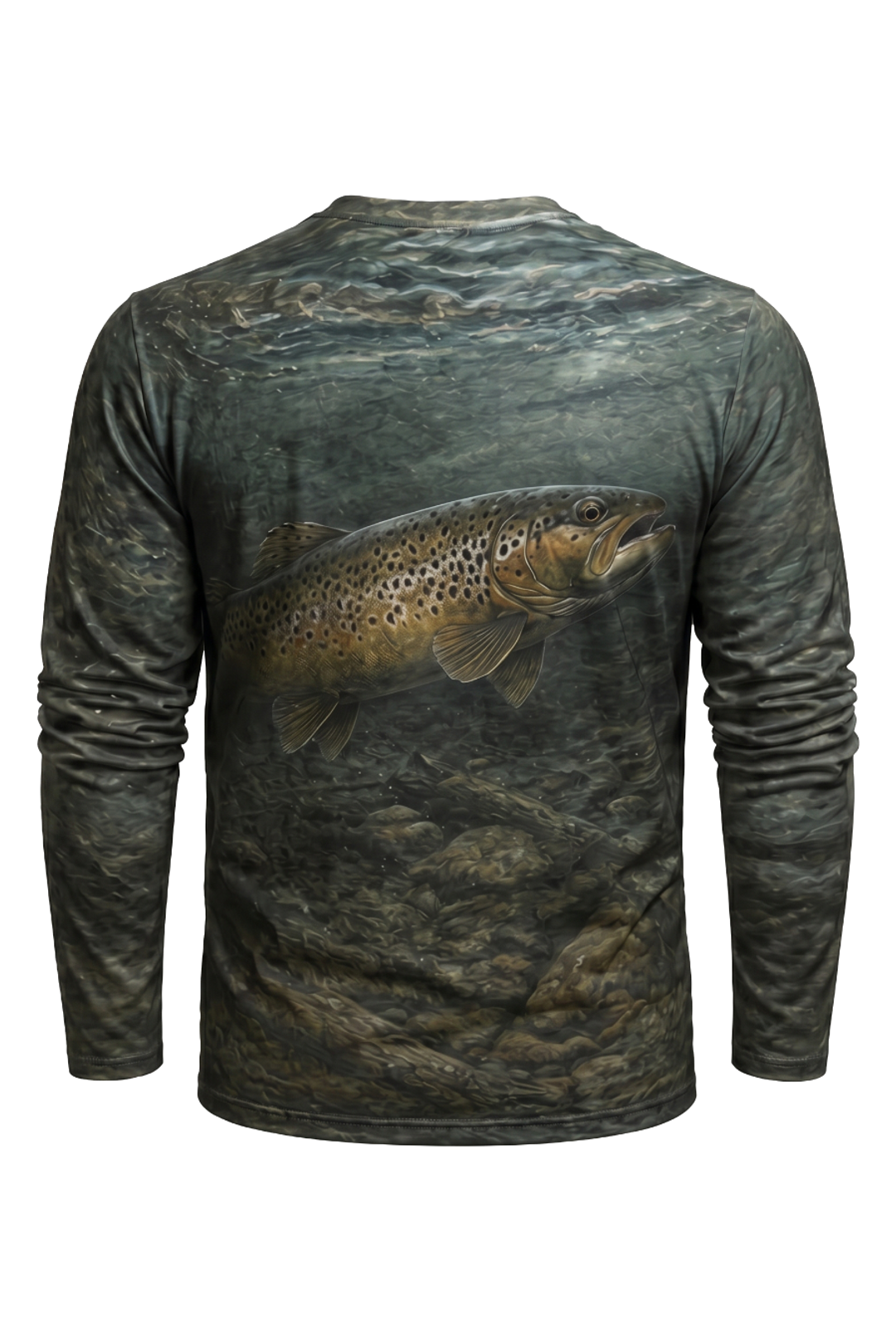 Performance Fishing Long Sleeve - Wild Brown Trout - AOF70 mockup artwork side