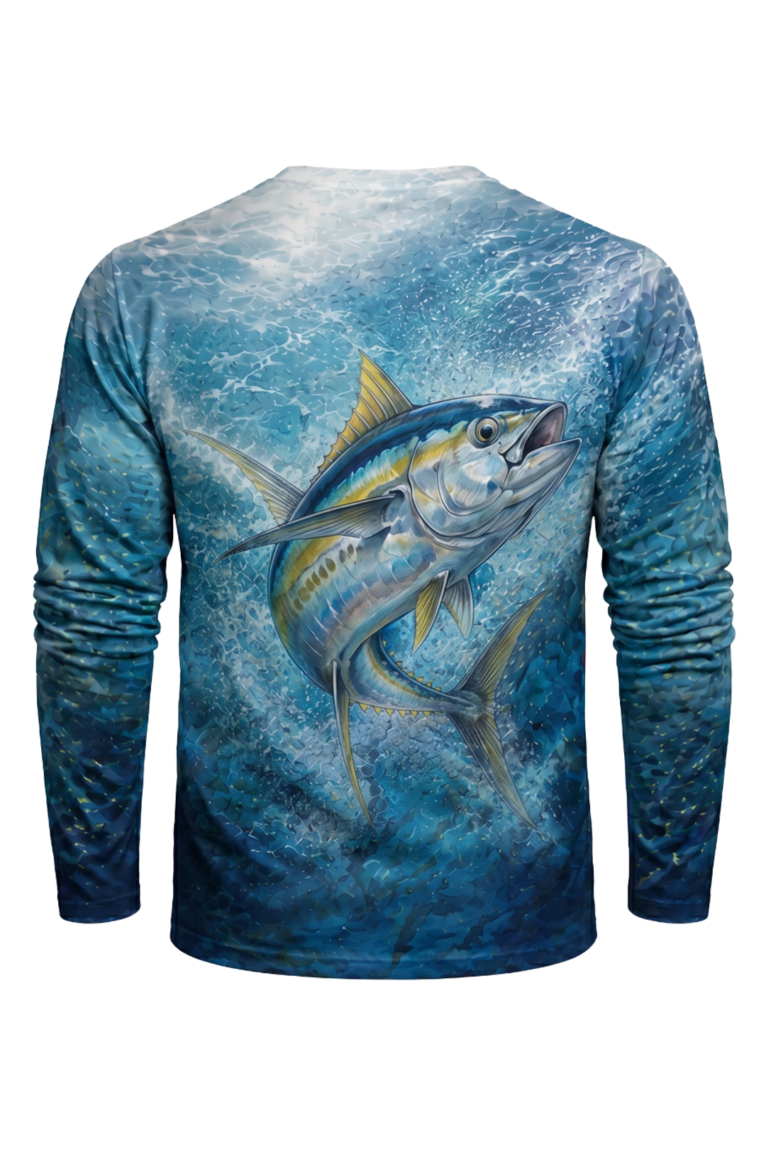 Performance Fishing Long Sleeve - Yellowfin Blue Run - AOF112 mockup artwork side