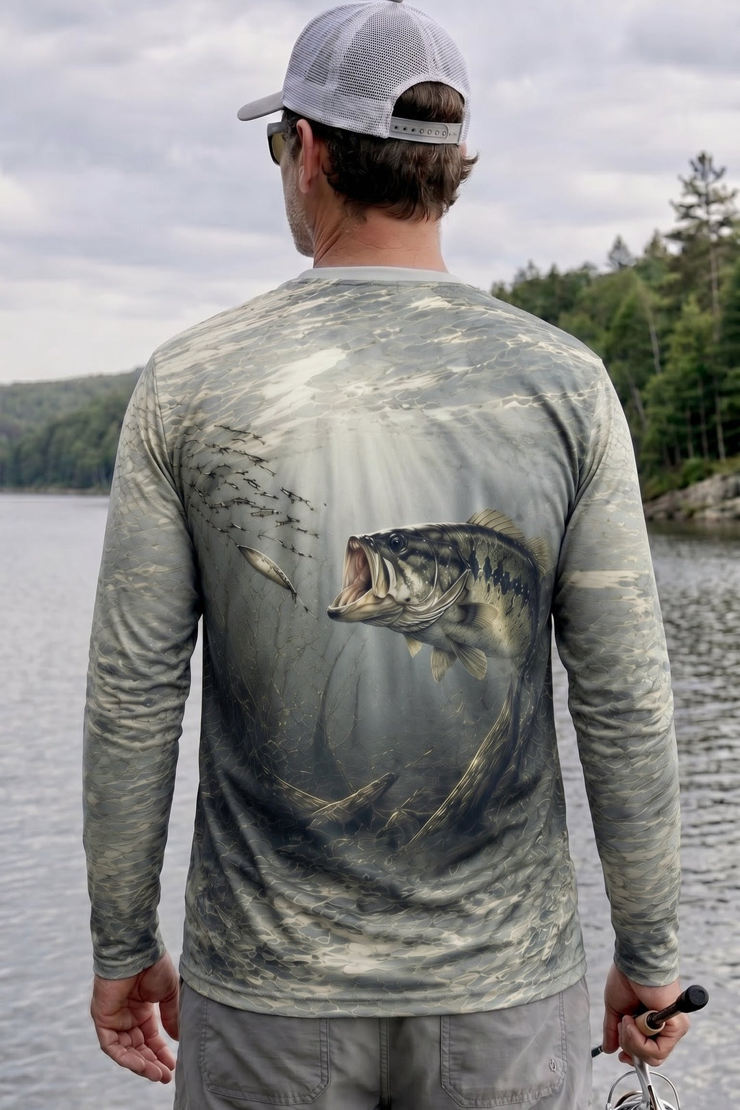 Performance Hunting Long Sleeve - Foggy River Bass - TBT139 lifestyle artwork side
