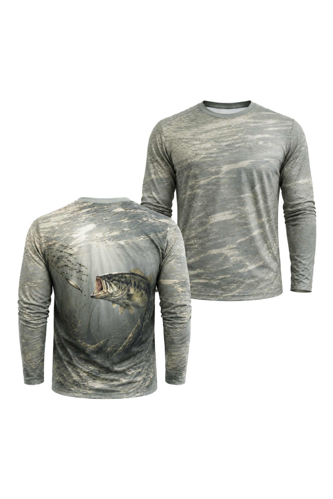 Performance Hunting Long Sleeve - Foggy River Bass - TBT139 two shirts front artwork