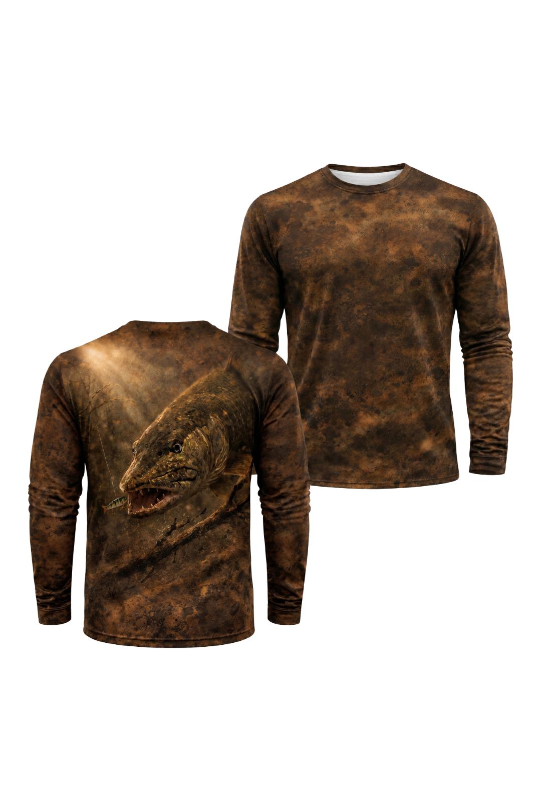 Performance Hunting Long Sleeve - Murky Mud Pike - TBT137 two shirts front artwork