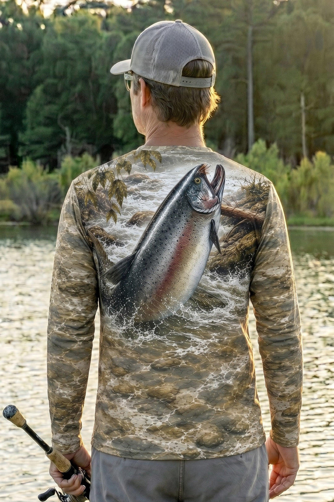 Performance Hunting Long Sleeve - Rapids Splash Trout - TBT143 lifestyle artwork side