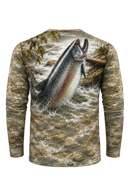Performance Hunting Long Sleeve - Rapids Splash Trout - TBT143 mockup artwork side