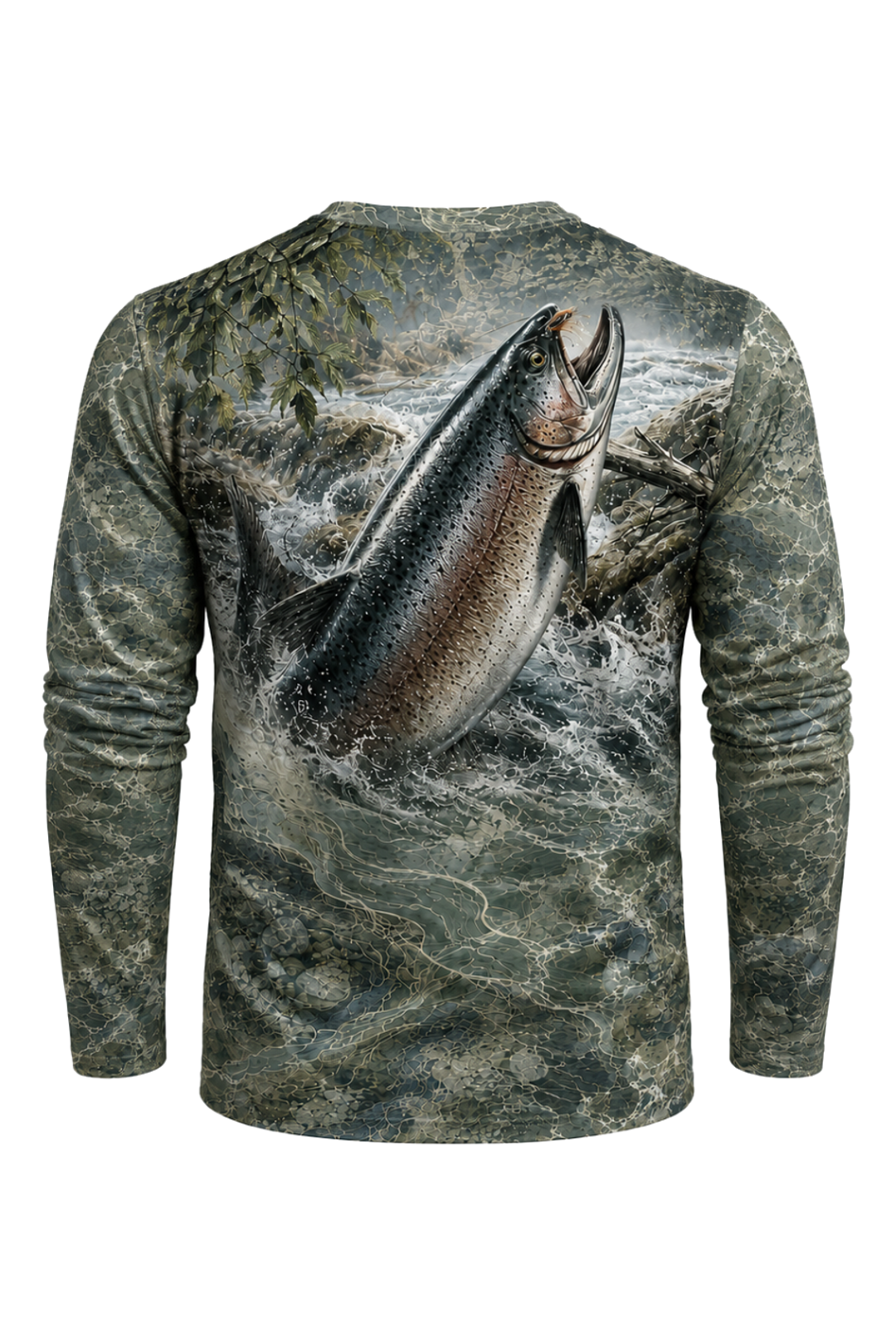 Performance Hunting Long Sleeve - Rapids Stream Trout - TBT144 mockup artwork side