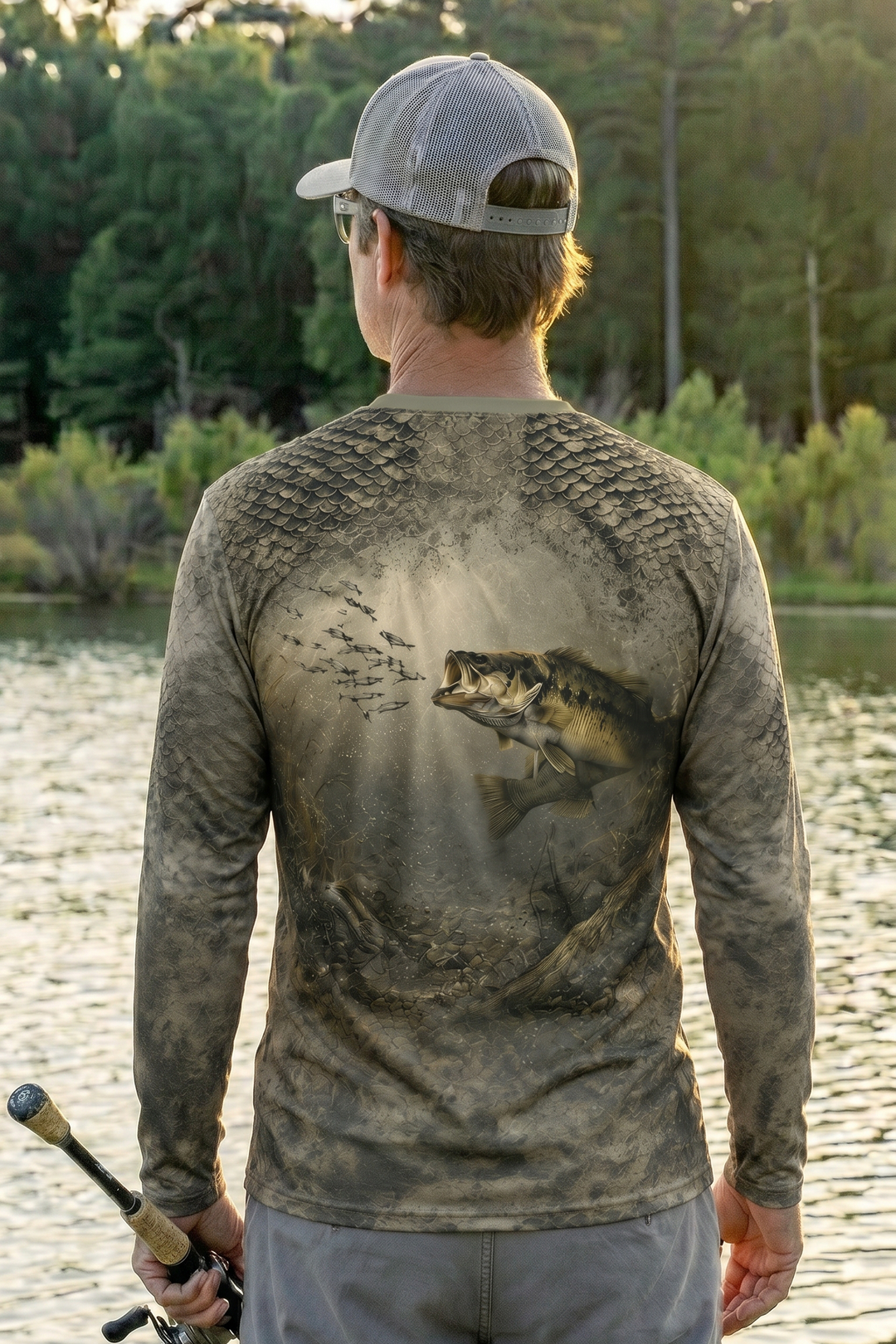 Performance Hunting Long Sleeve - River Scale Bass - TBT140 lifestyle artwork side