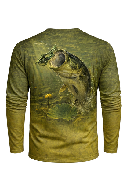 Performance Hunting Long Sleeve - Stillwater Frog Bass - TBT141 mockup artwork side
