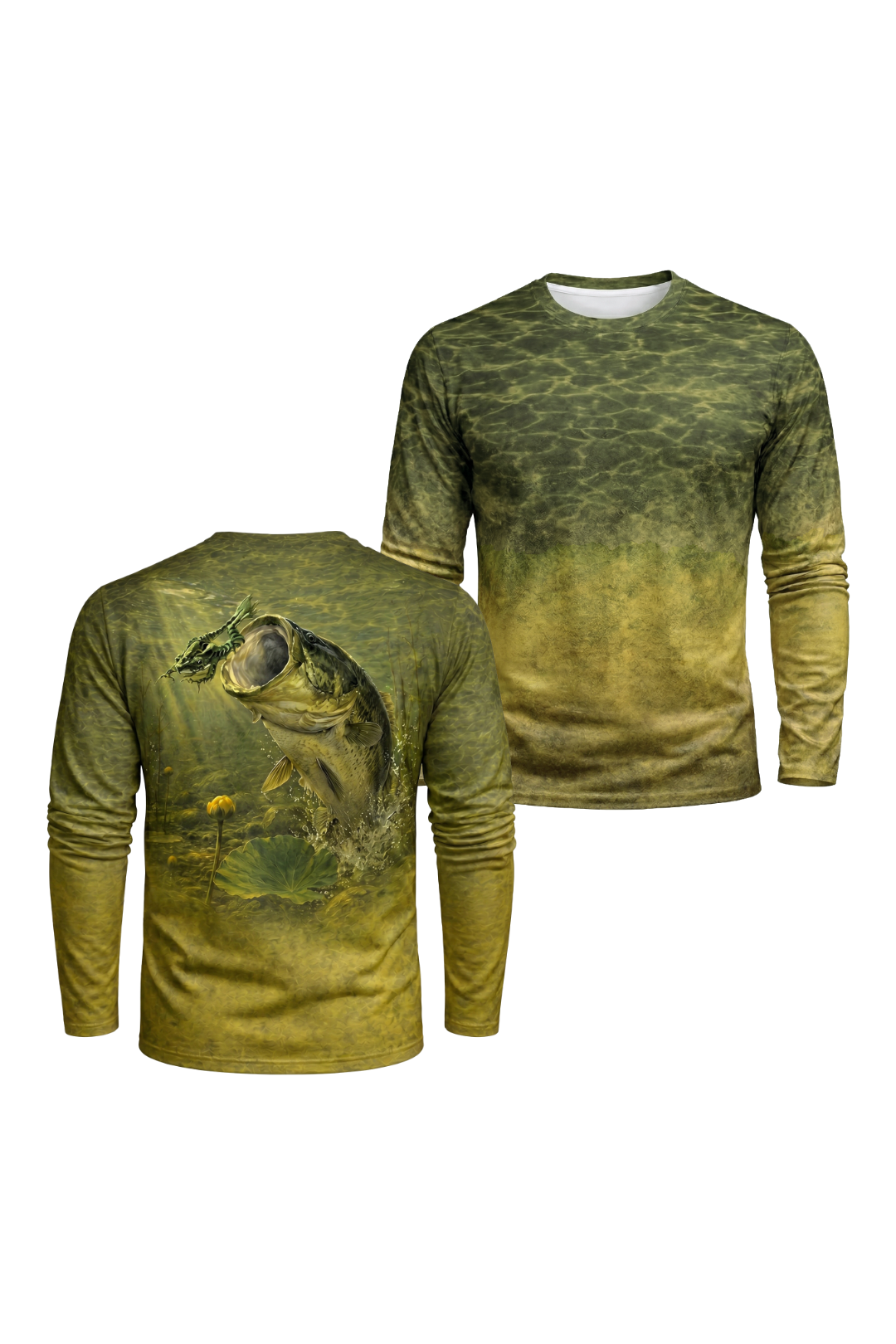 Performance Hunting Long Sleeve - Stillwater Frog Bass - TBT141 two shirts front artwork
