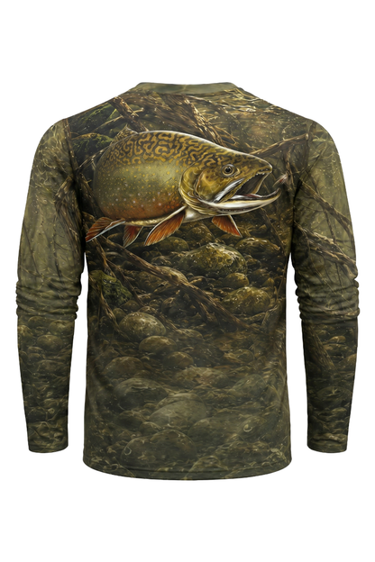 Performance Hunting Long Sleeve - Sunken Riverbed Trout - TBT147 mockup artwork side